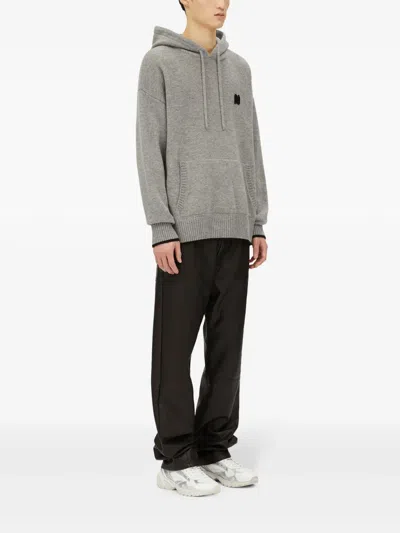 Msgm Logo Patch Drawstring Hoodie In Grey