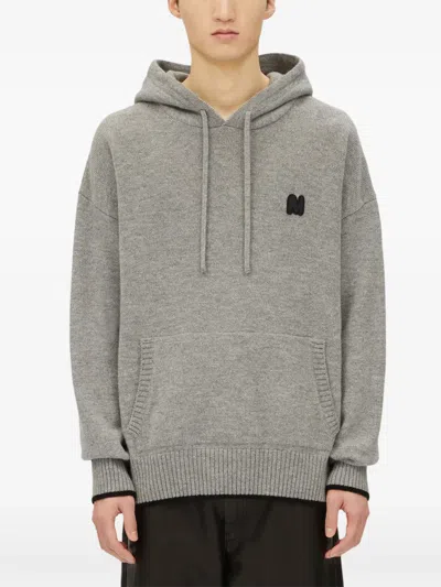 Msgm Logo Patch Drawstring Hoodie In Grey
