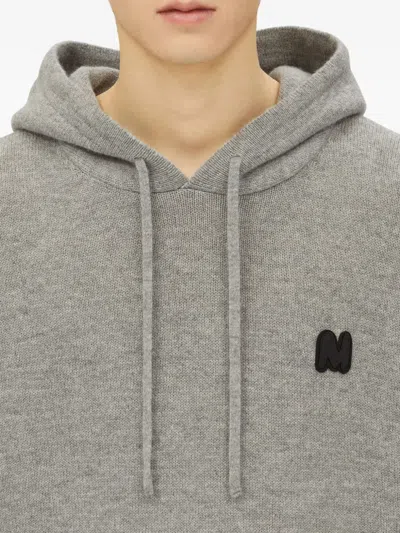 Msgm Logo Patch Drawstring Hoodie In Grey