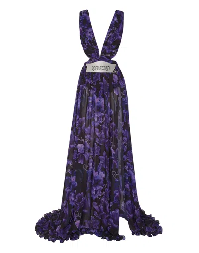Philipp Plein Floral-print Chiffon Maxi Dress In Black