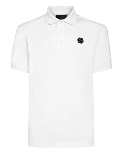 Philipp Plein Skull Pattern Short-sleeved Polo Shirt In White