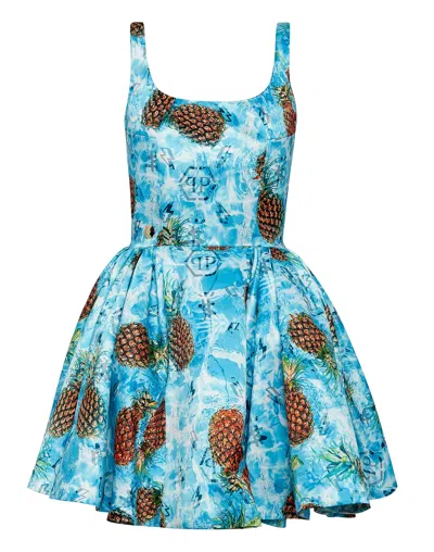 Philipp Plein Duchesse Pineapple Skies-print Mini Dress In Multi