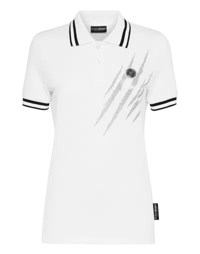 Plein Sport Scratch-print Sleeveless Polo Shirt In White