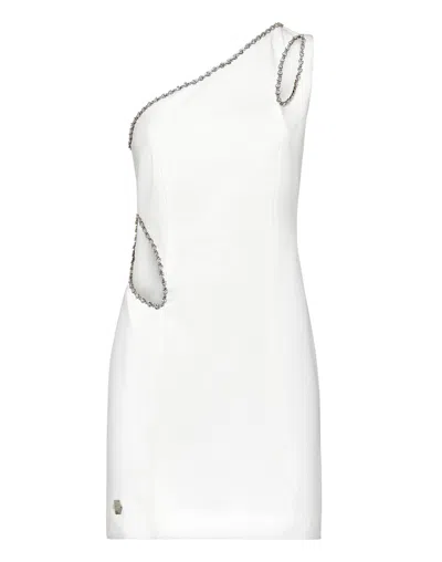 Philipp Plein One-shoulder Mini Dress In White Cady In White