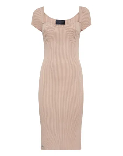 Philipp Plein Knit Midi Dress In Beige