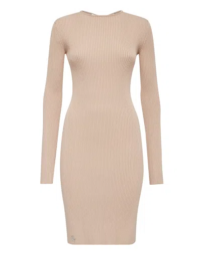 Philipp Plein Lace-up Detailed Midi Dress In Beige