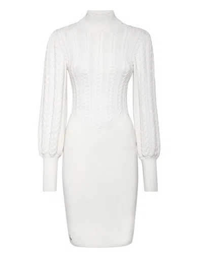Philipp Plein Wool Turtleneck Dress Ls In White