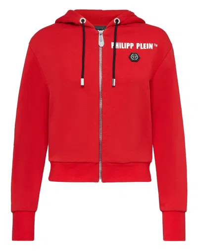 Philipp Plein Crystal-fringe Hoodie In Red