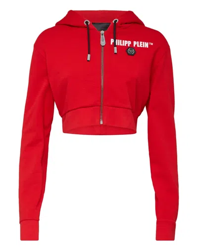 Philipp Plein Crystal-fringe Hoodie In Red