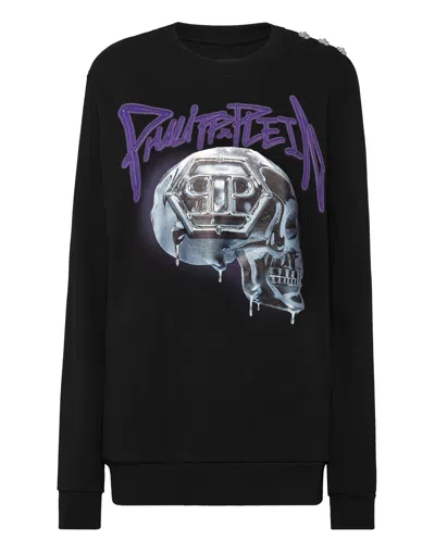 Philipp Plein Oversize Skull Crewneck Sweatshirt In Black