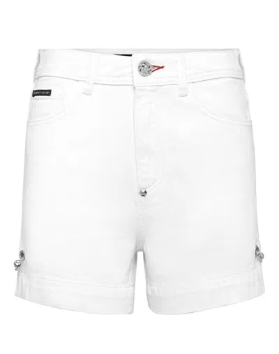 Philipp Plein Hot Pants Pins Iconic Plein In White