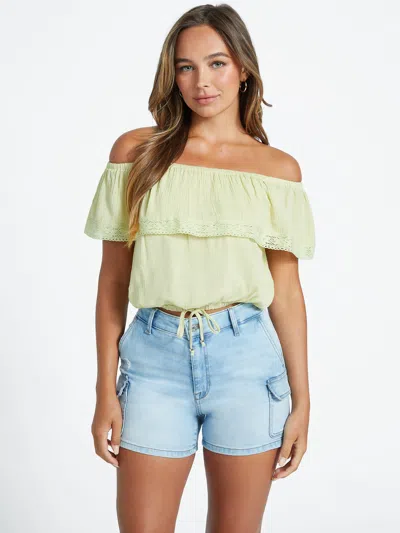 Guess Factory Belize Off-shoulder Crop Top In Green