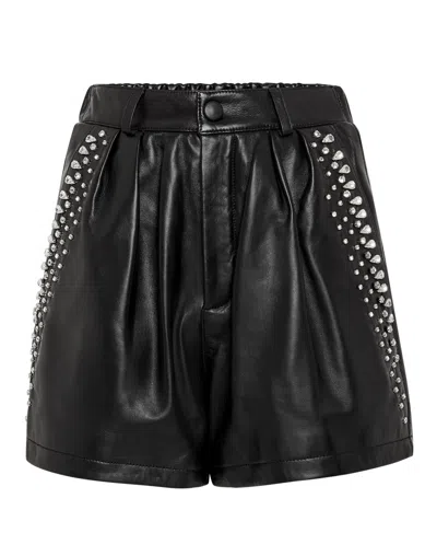 Philipp Plein Crystal-embellished Leather Shorts In Black