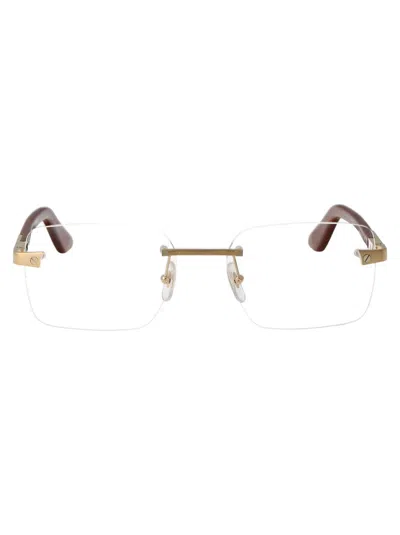 Cartier Womens Gold Shiny Ct0048o Rectangle-frame Metal Eyeglasses In 002 Gold Brown Transparent