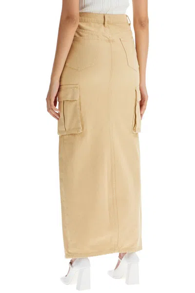 Shop Self-portrait Maxi Denim Cargo Skirt In In Beige