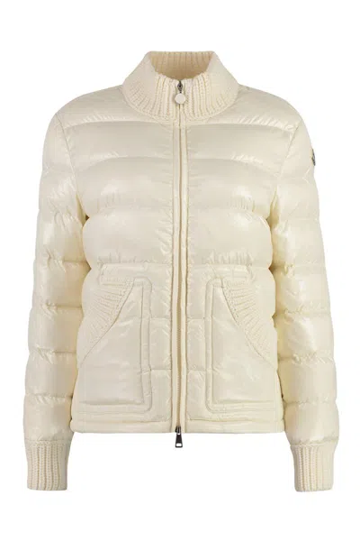 Shop Moncler Arcelot Full Zip Down Jacket In Panna