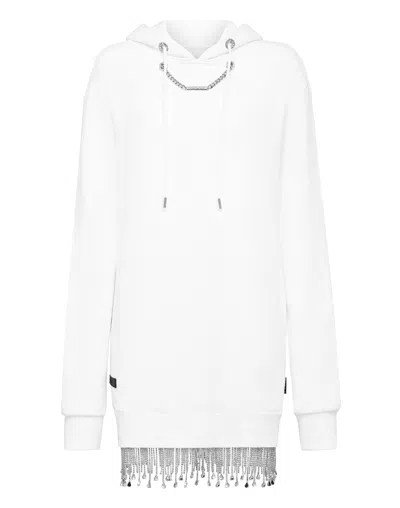 PHILIPP PLEIN HOODIE SWEATSHIRT CRYSTAL FRINGE 