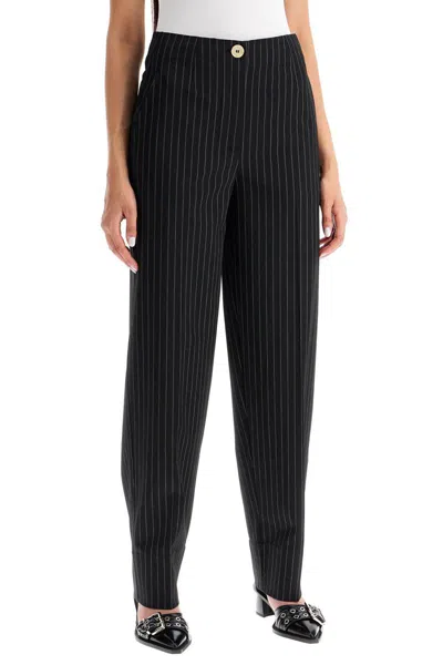 Shop Ganni Striped Tapered Trousers In Black