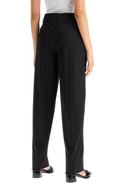 Shop Ganni Striped Tapered Trousers In Black