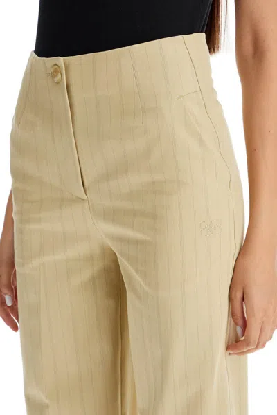 Shop Ganni Striped Tapered Trousers In Beige