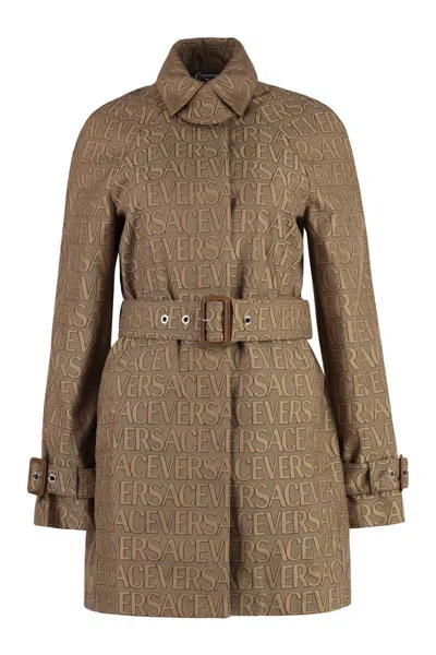 Versace Trench Parka Coat In Beige