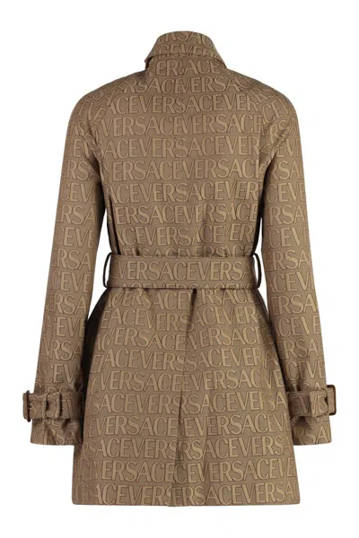 Versace Trench Parka Coat In Beige