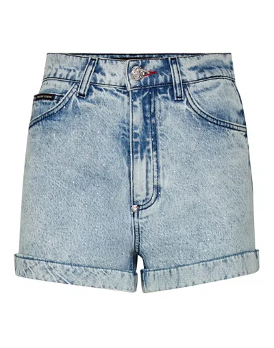 Philipp Plein Logo-waistband Denim Shorts In Multi
