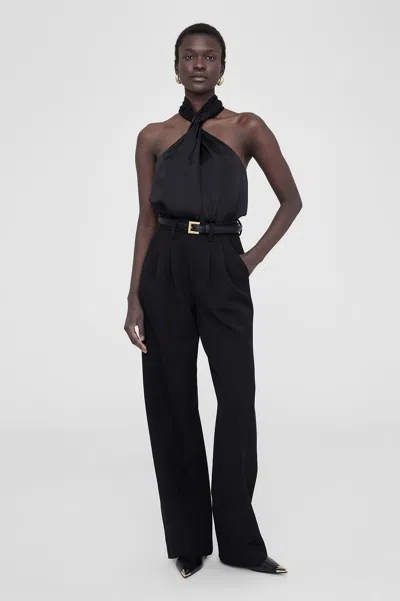 Anine Bing Becca Top In Black Satin In Black