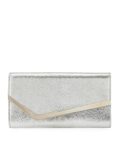 Jimmy Choo Champagne Leather Clutch Bag With Glitter In Nude & Neutrals