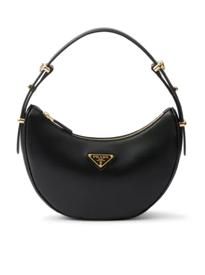 Prada Zip Calf Leather Shoulder Bag In Black