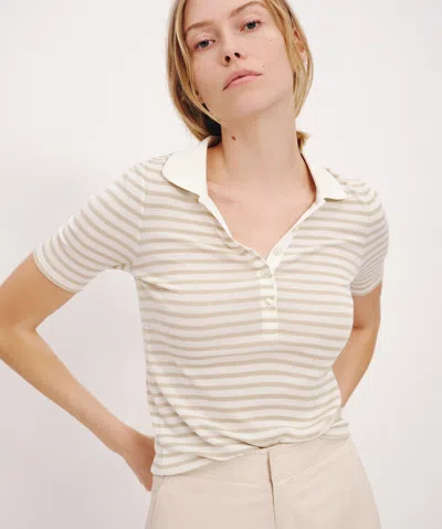 Atm Anthony Thomas Melillo Modal Rib Stripe Short-sleeve Henley T-shirt In Chalk-morning Mist