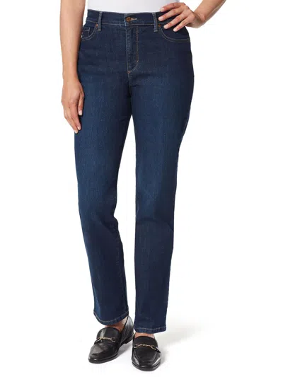 Gloria Vanderbilt Petites Womens High Rise Dark Wash Straight Leg Jeans In Multi