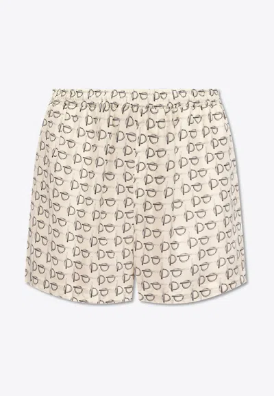 Burberry B Closure Print Silk Shorts In Cream