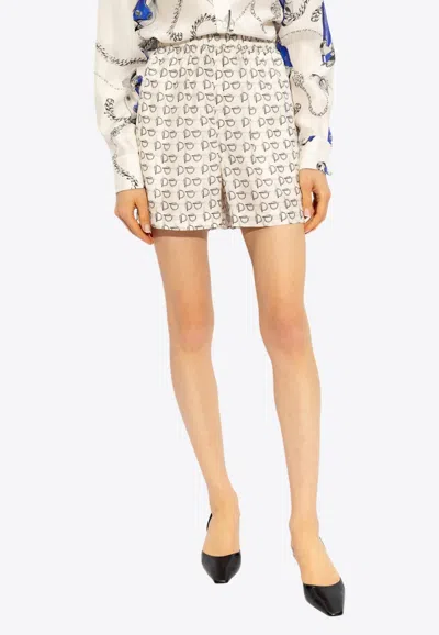 Burberry B Closure Print Silk Shorts In Cream