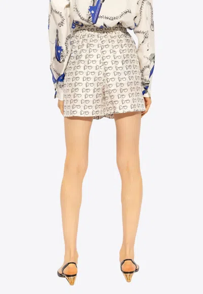 Burberry B Closure Print Silk Shorts In Cream