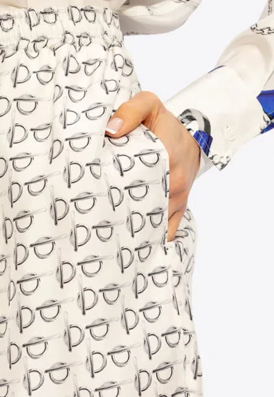 Burberry B Closure Print Silk Shorts In Cream