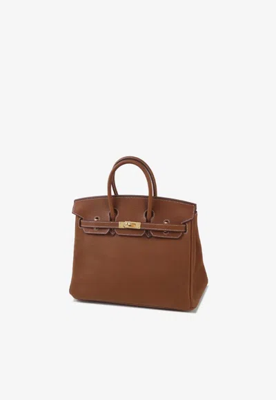 Hermes Birkin 25 In Fauve Barenia Faubourg With Gold Hardware In Fauve