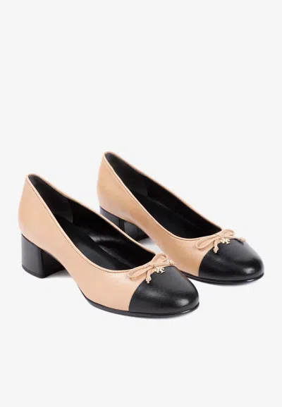 Shop Tory Burch Bow-applique Leather Ballet Flats In Nude