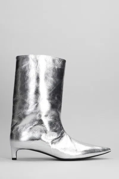 Shop Jil Sander Low Heels Ankle Boots In Silver