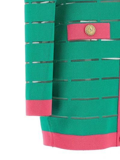 Balmain Two-tone Knit Dress Featuring Button Detailing In Green