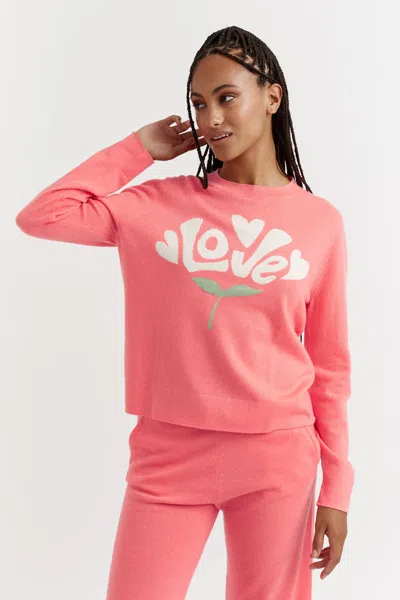 Chinti & Parker Uk Coral Wool-cashmere Bloom Love Sweater In Orange