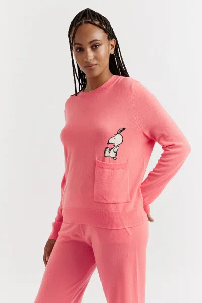 Chinti & Parker Uk Coral Wool-cashmere Snoopy Pocket Sweater In Orange