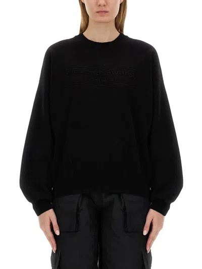 Alexander Wang Black Stretch Polyester Blend Sweater In Black