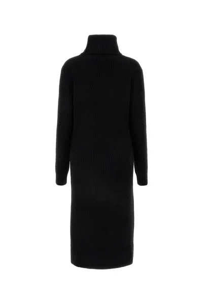 Saint Laurent Turtleneck Ribbed Dress In Noir