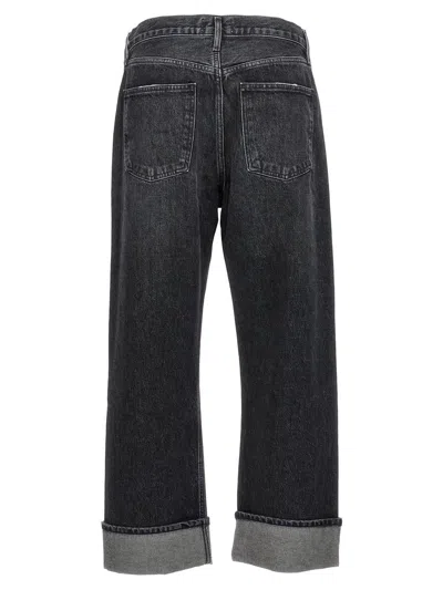 Agolde Fran High Rise Wide Leg Low Slung Cuffed Jeans In Ditch In Gray