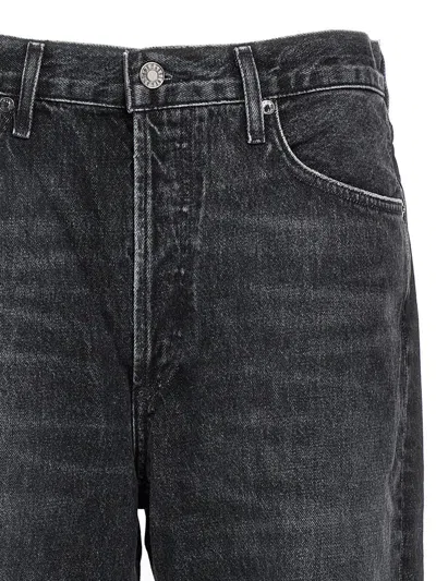 Agolde Fran High Rise Wide Leg Low Slung Cuffed Jeans In Ditch In Gray