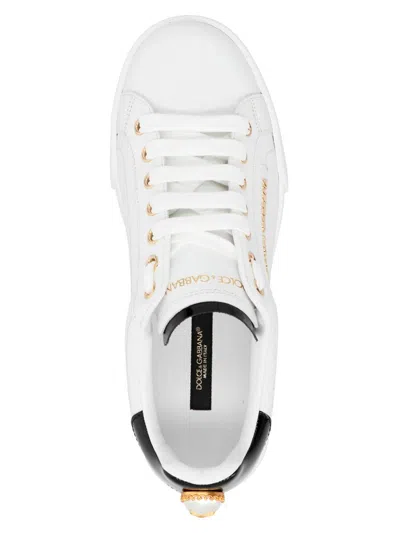Dolce & Gabbana White Low Top Sneakers With Logo Lettering On The Tongue And Logo Detail On The Heel In Leather Woma In White/black