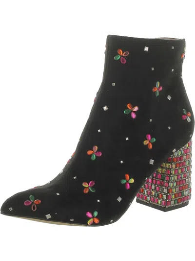 Betsey Johnson Joise Womens Faux Suede Embellished Ankle Boots In Multi