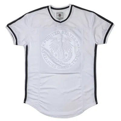Bleeker & Mercer Men's Embossment Varsity T-shirt In Money/white In Grey