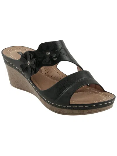 Shop Good Choice Rita Womens Comfort Insole Faux Leather Wedge Sandals In Black